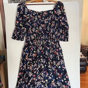 Ann Taylor Dark Navy Floral 3/4 Sleeve Dress